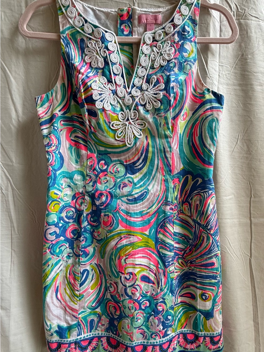Lilly Pulitzer Gabby Shift Dress 2 Guilty Pleasure White Soutache EUC